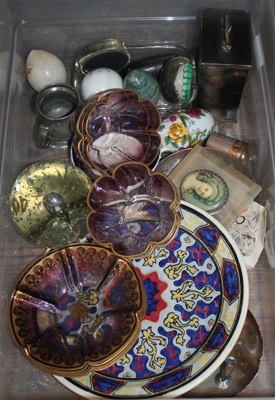 Doulton plate, glass bowls and saucers, paperweights etc